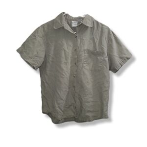 🌸3/$15 Womens Casual Summer Lightweight Linen Blend Green Button Down Shirt
